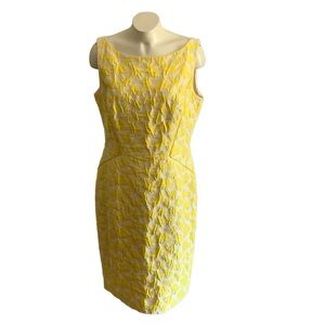 Lafayette 148 Sleeveless Dress in Yellow and White Size 12 Stunning Pattern
